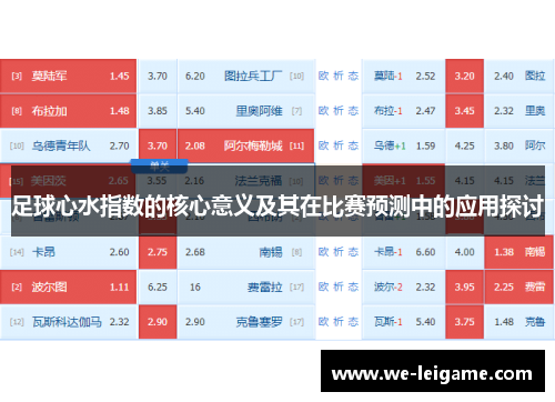足球心水指数的核心意义及其在比赛预测中的应用探讨